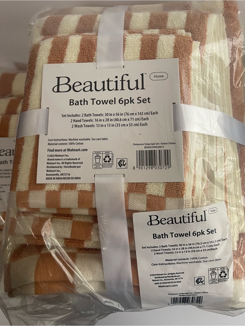 Beautiful by Drew Amber Yellow Stripe Bath Towel 6pk Set